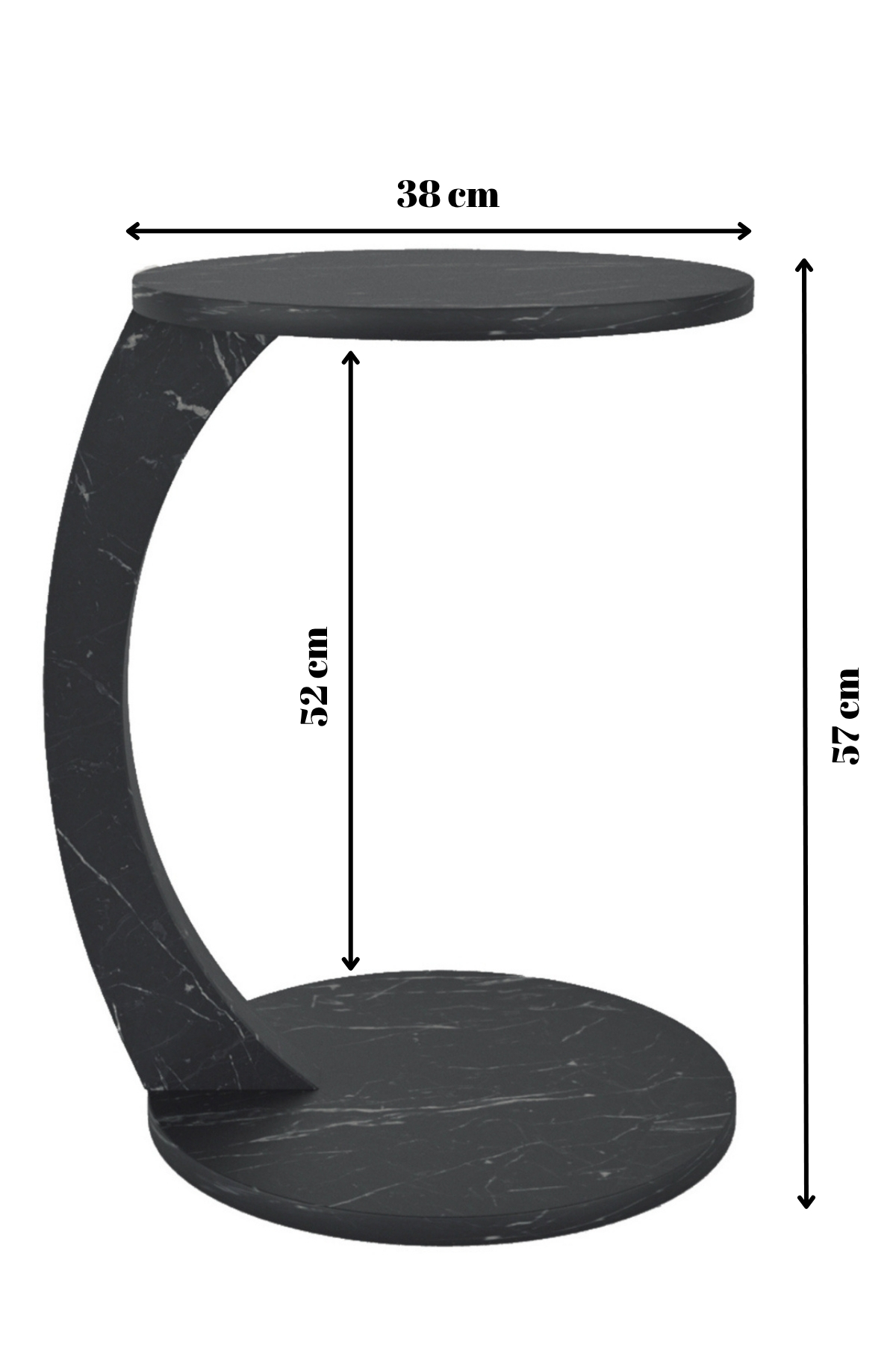 Table d’Appoint en Forme C avec Roulettes – Effet Marbre Noir