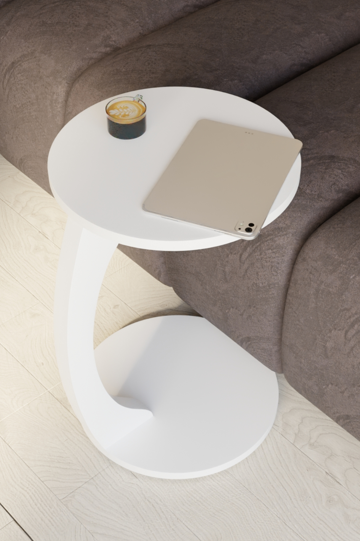 Table d’Appoint en Forme C avec Roulettes – Blanc