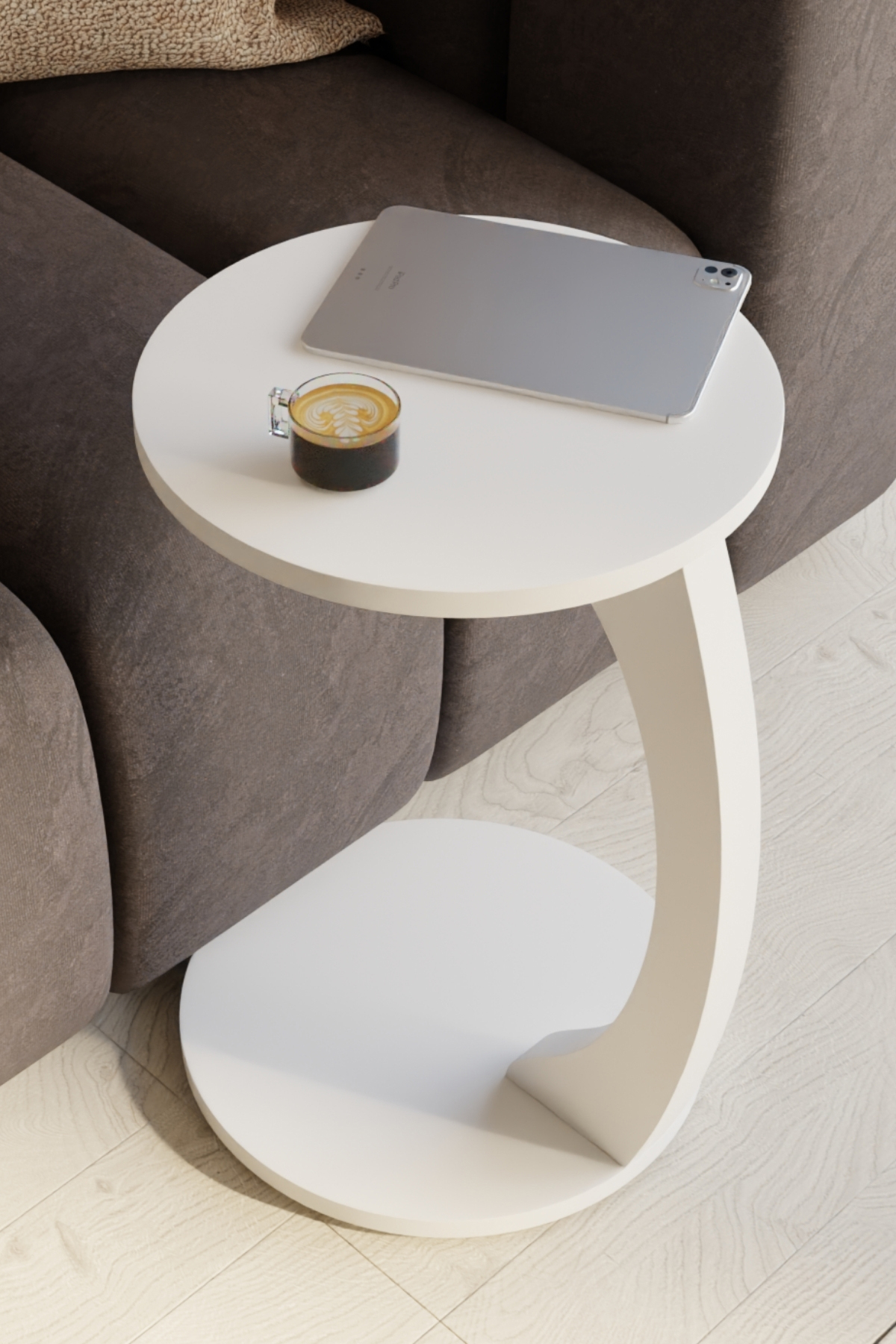 Table d’Appoint en Forme C avec Roulettes – Blanc
