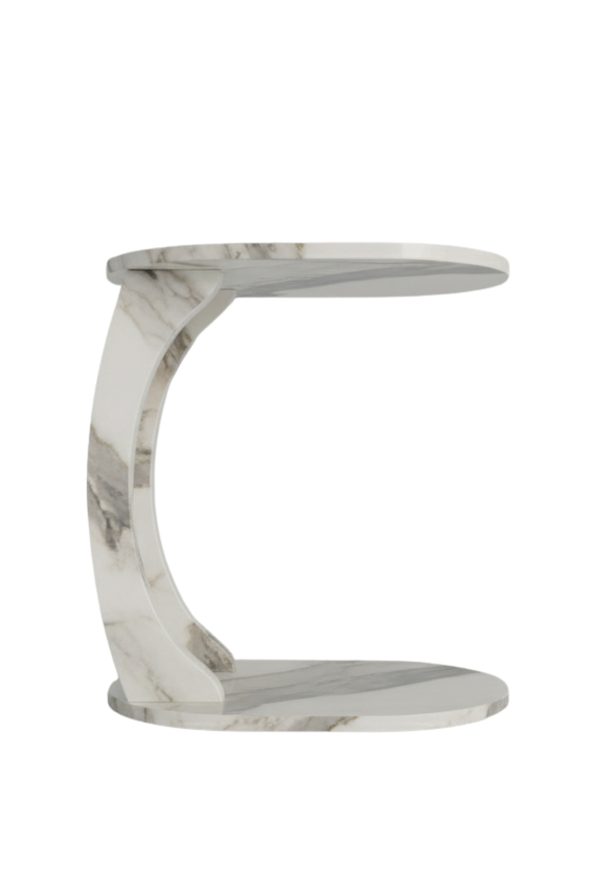 Table d’Appoint Ovale en Forme C avec Roulettes – Effet Marbre Blanc