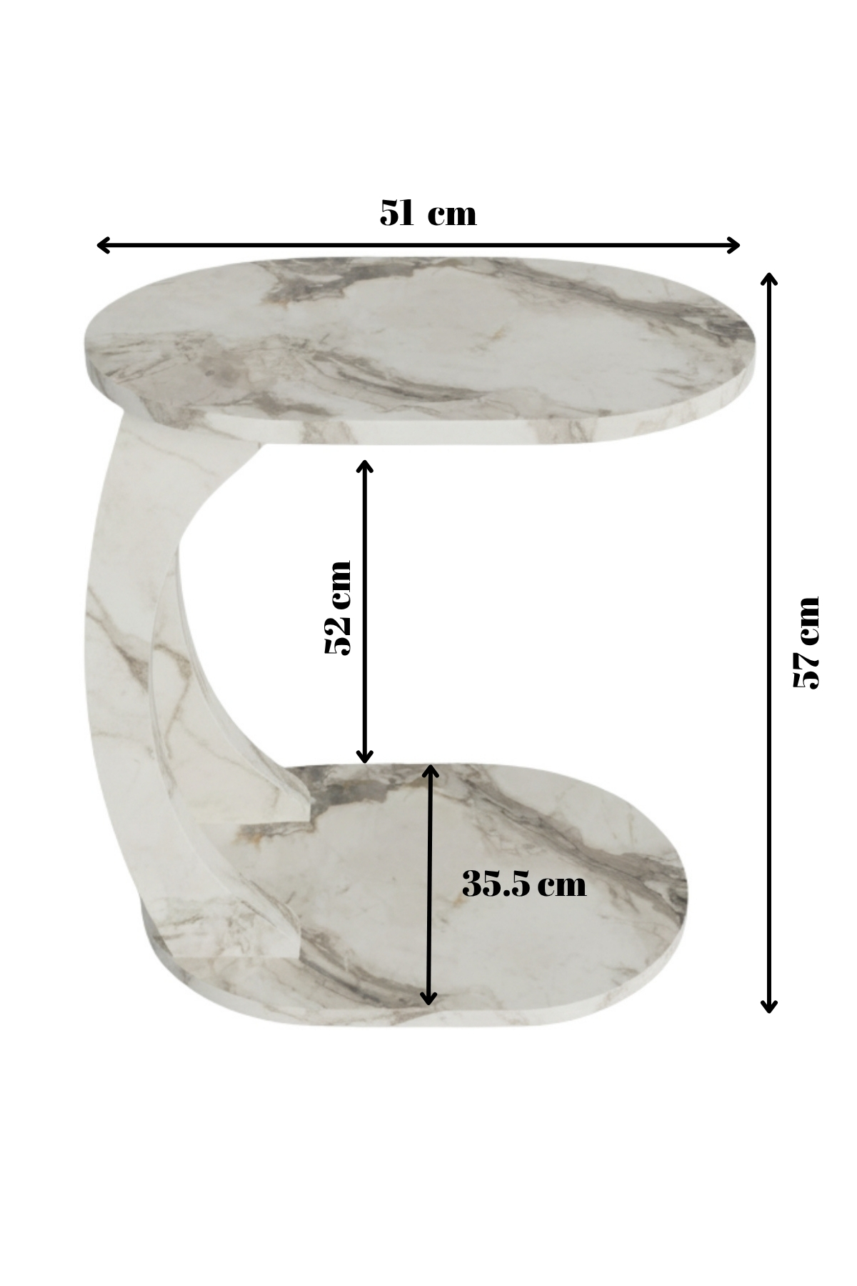 Table d’Appoint Ovale en Forme C avec Roulettes – Effet Marbre Blanc