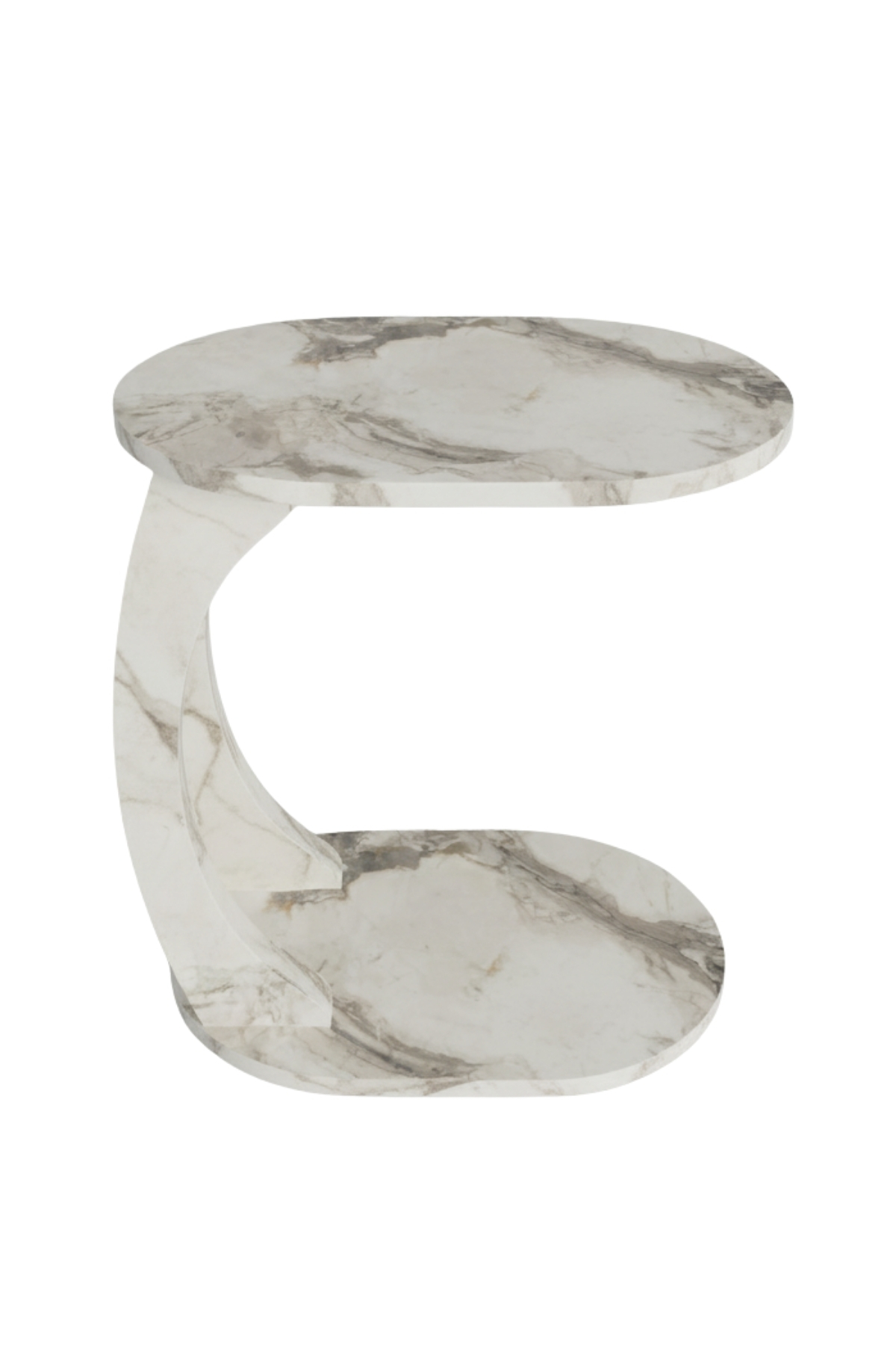Table d’Appoint Ovale en Forme C avec Roulettes – Effet Marbre Blanc