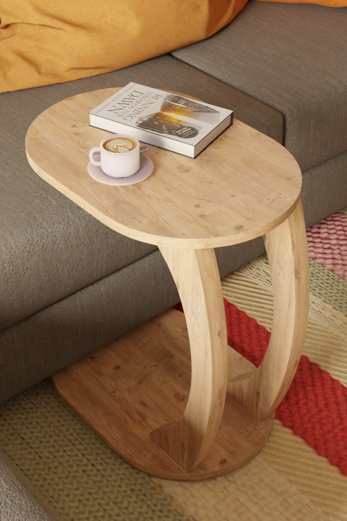 Table d’Appoint Ovale en Forme C avec Roulettes – Pin Atlantique