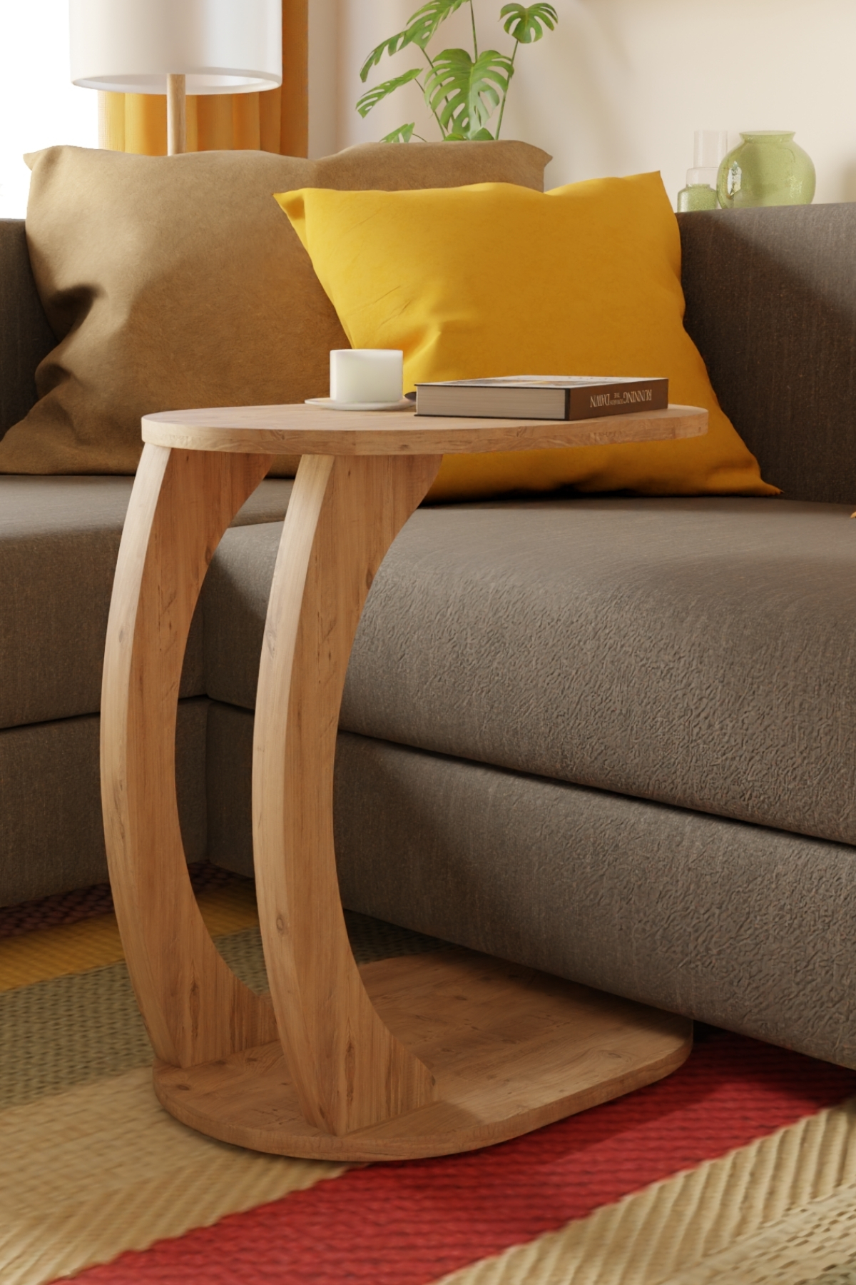 Table d’Appoint Ovale en Forme C avec Roulettes – Pin Atlantique
