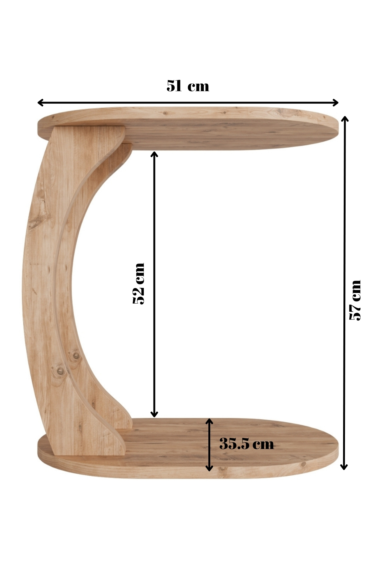 Table d’Appoint Ovale en Forme C avec Roulettes – Pin Atlantique