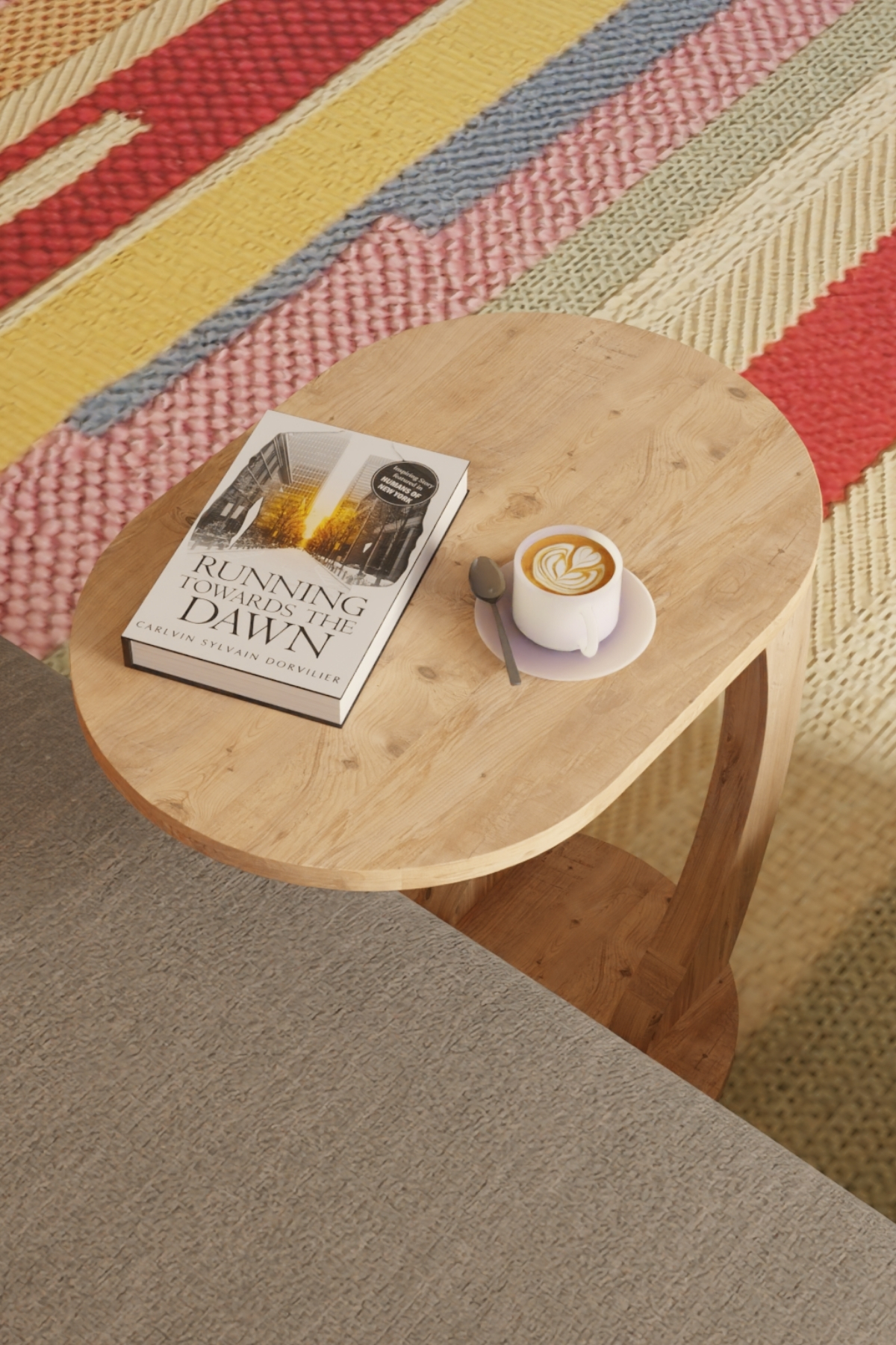 Table d’Appoint Ovale en Forme C avec Roulettes – Pin Atlantique