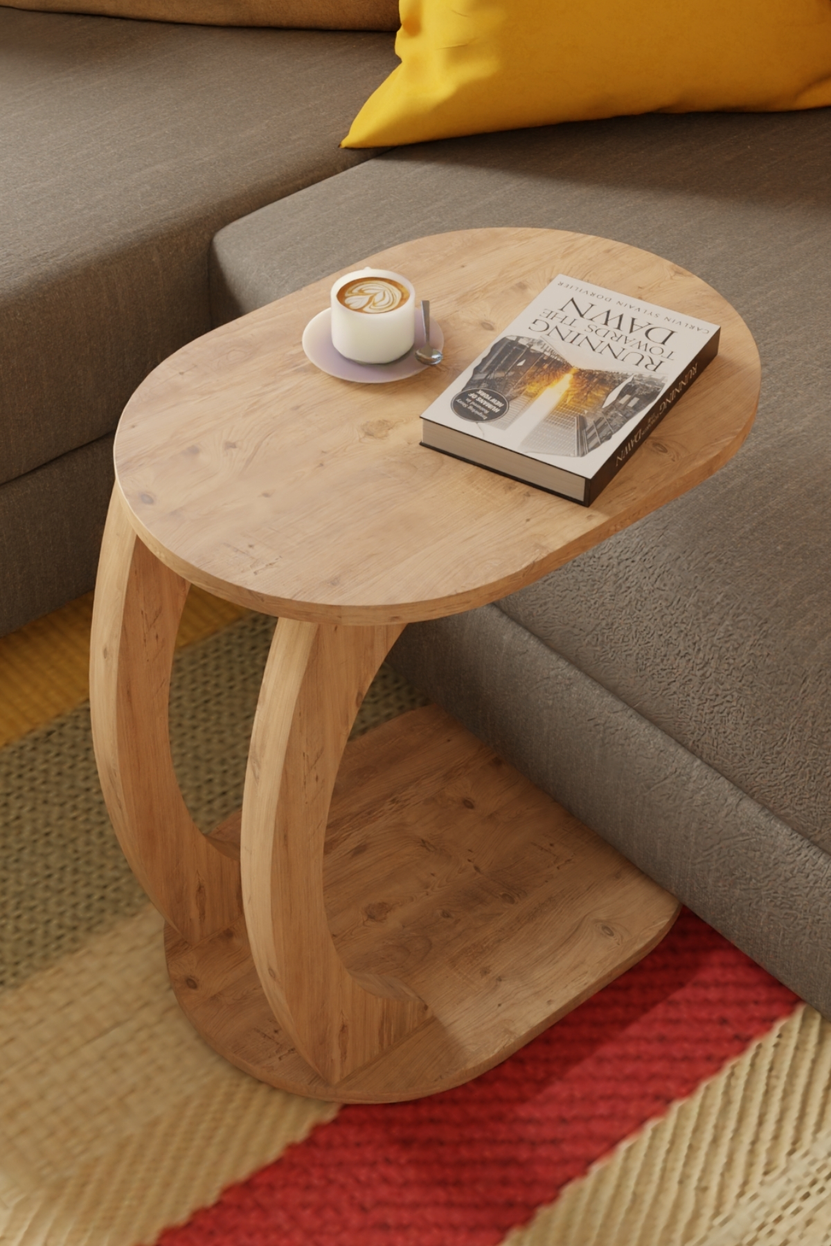 Table d’Appoint Ovale en Forme C avec Roulettes – Pin Atlantique