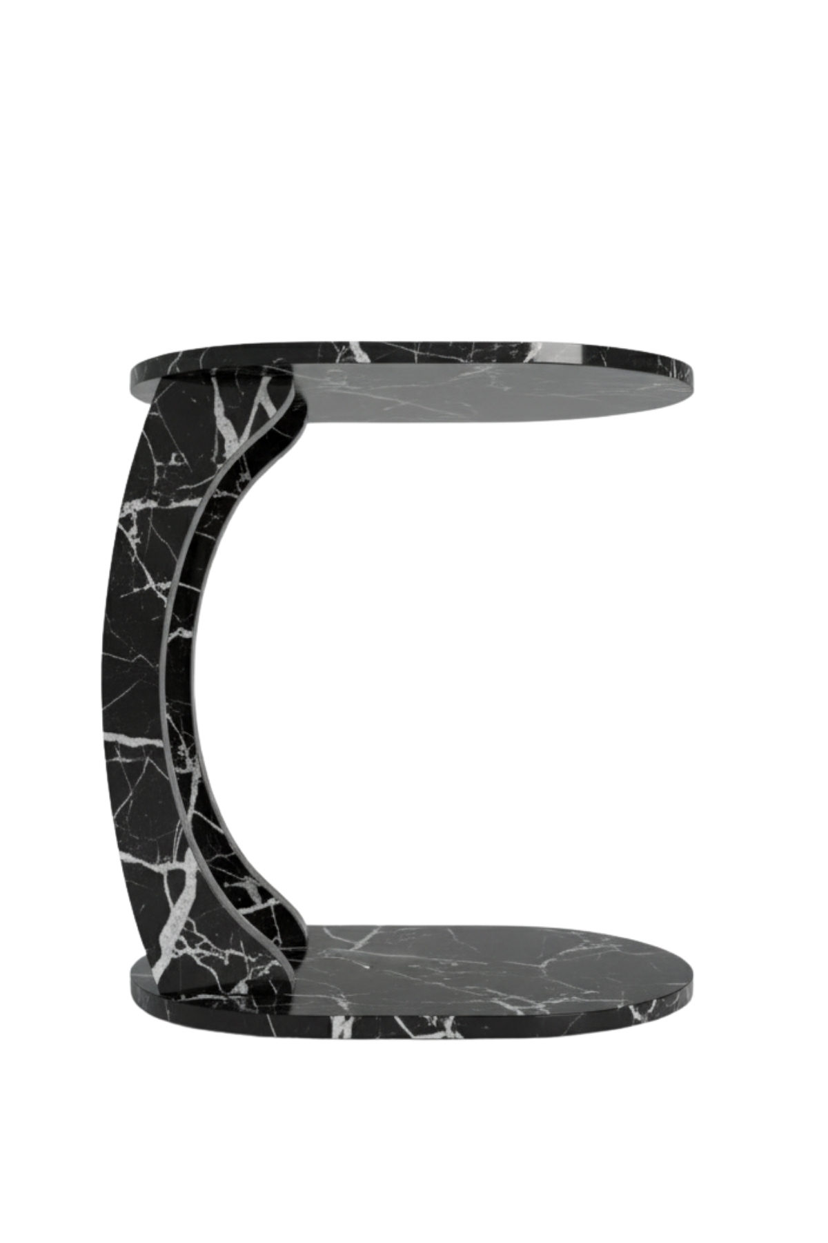 Table d’Appoint Ovale en Forme C avec Roulettes – Effet Marbre Noir