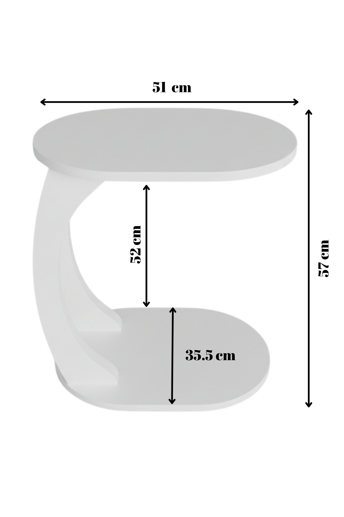Table d’Appoint Ovale en Forme C avec Roulettes – Blanc