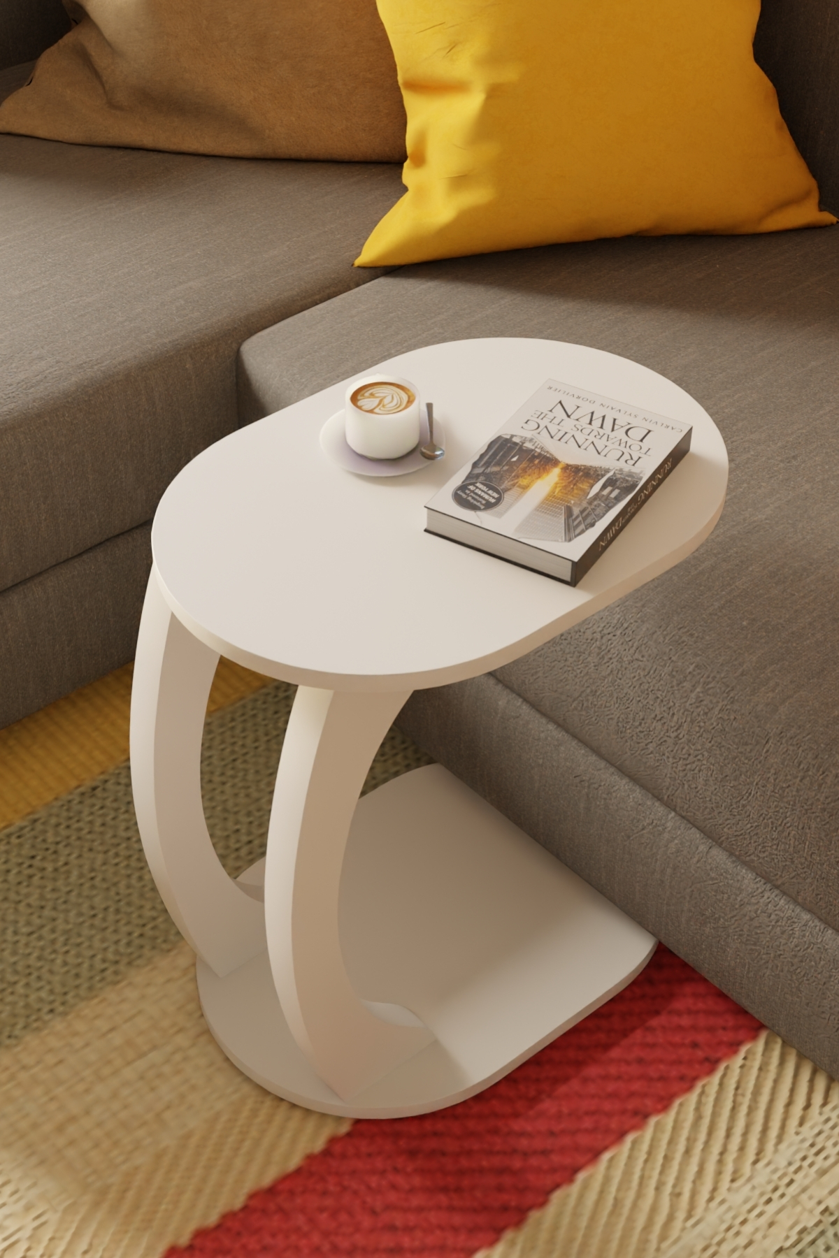 Table d’Appoint Ovale en Forme C avec Roulettes – Blanc