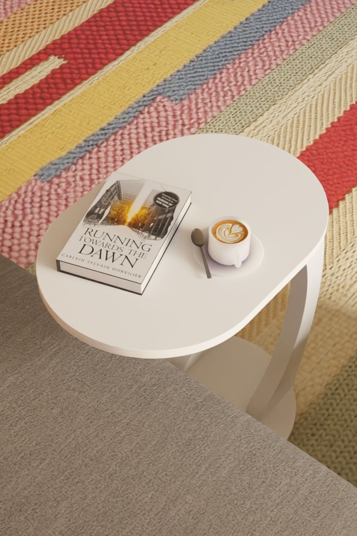 Table d’Appoint Ovale en Forme C avec Roulettes – Blanc