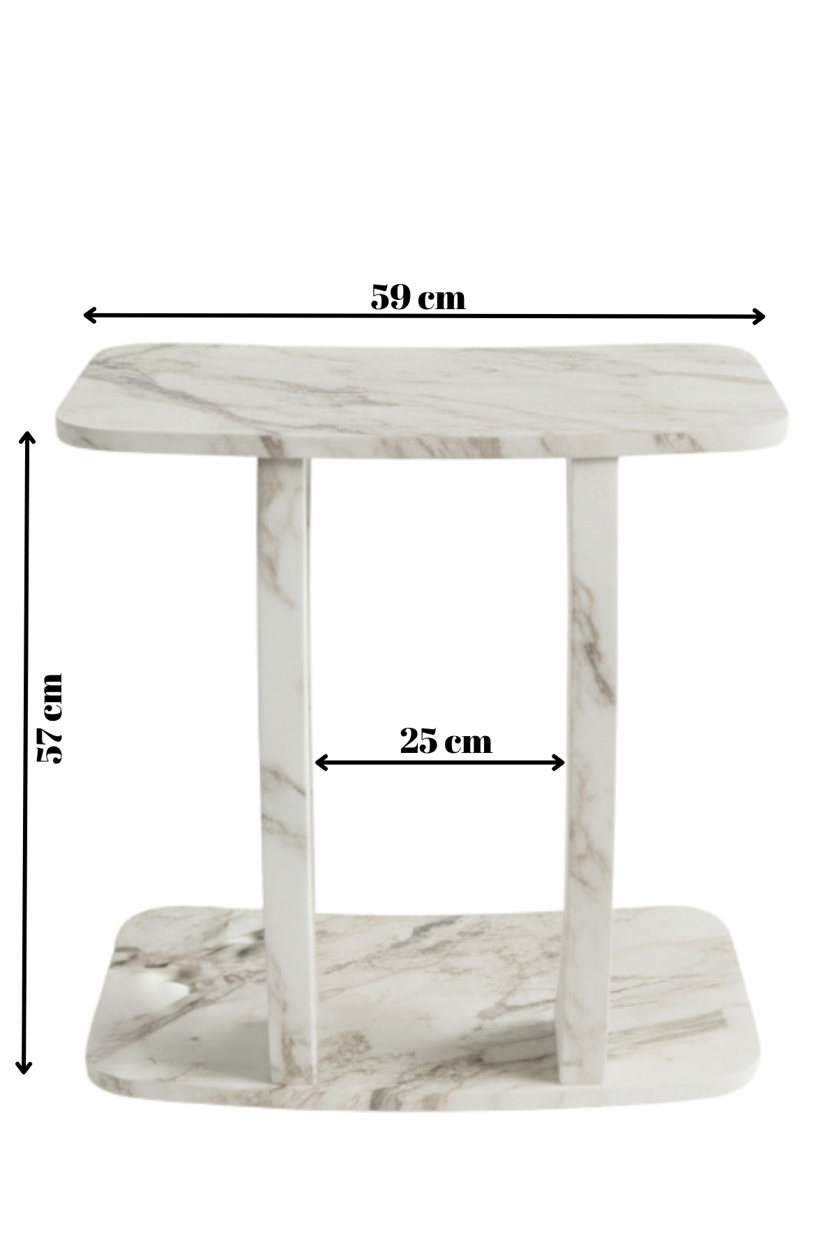 Table d’Appoint Rectangulaire en Forme C – Effet Marbre Blanc, Table pour Ordinateur