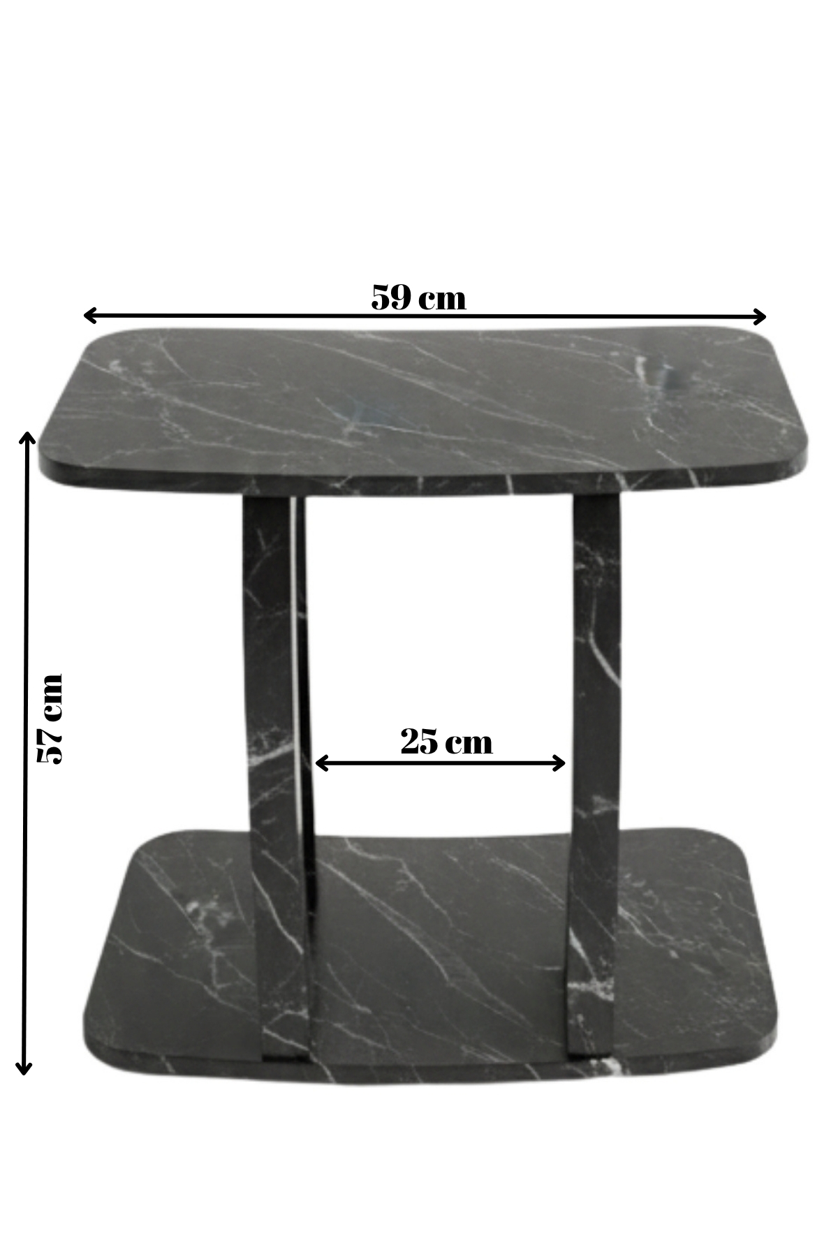 Table d’Appoint Rectangulaire en Forme C avec Roulettes – Effet Marbre Noir, Table Laptop