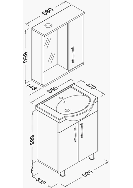 Meuble de Salle de Bain Blanc 65 cm
