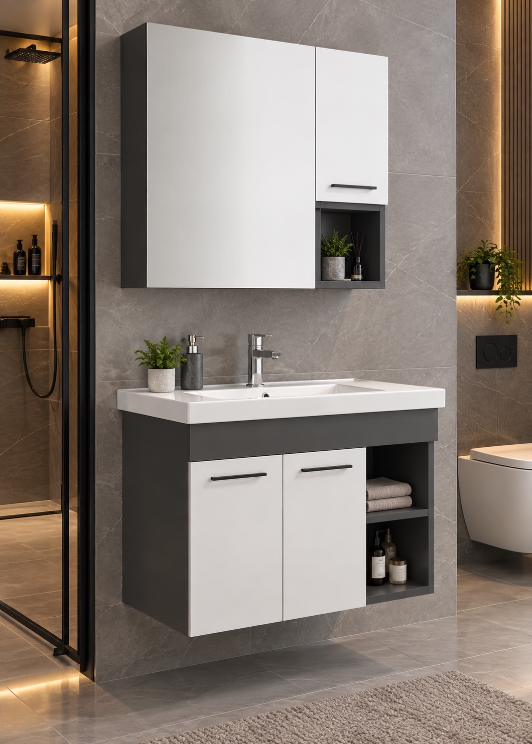 Meuble de Salle de Bain Zeus Anthracite 80 cm