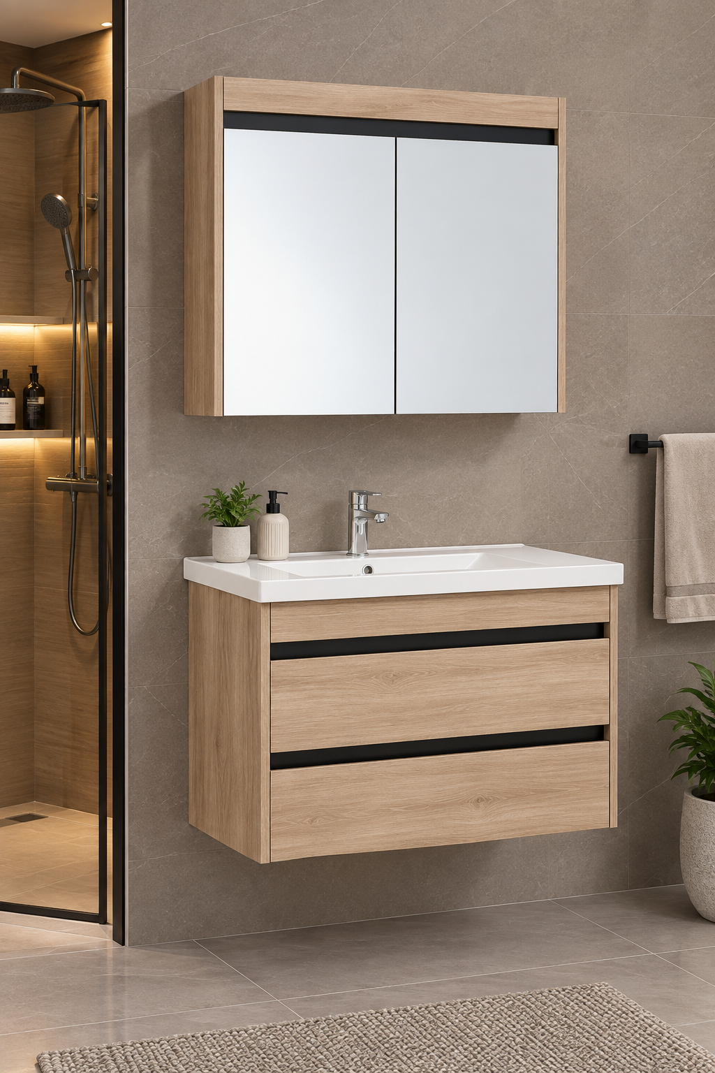80 cm Loft Beige Bathroom Vanity Cabinet
