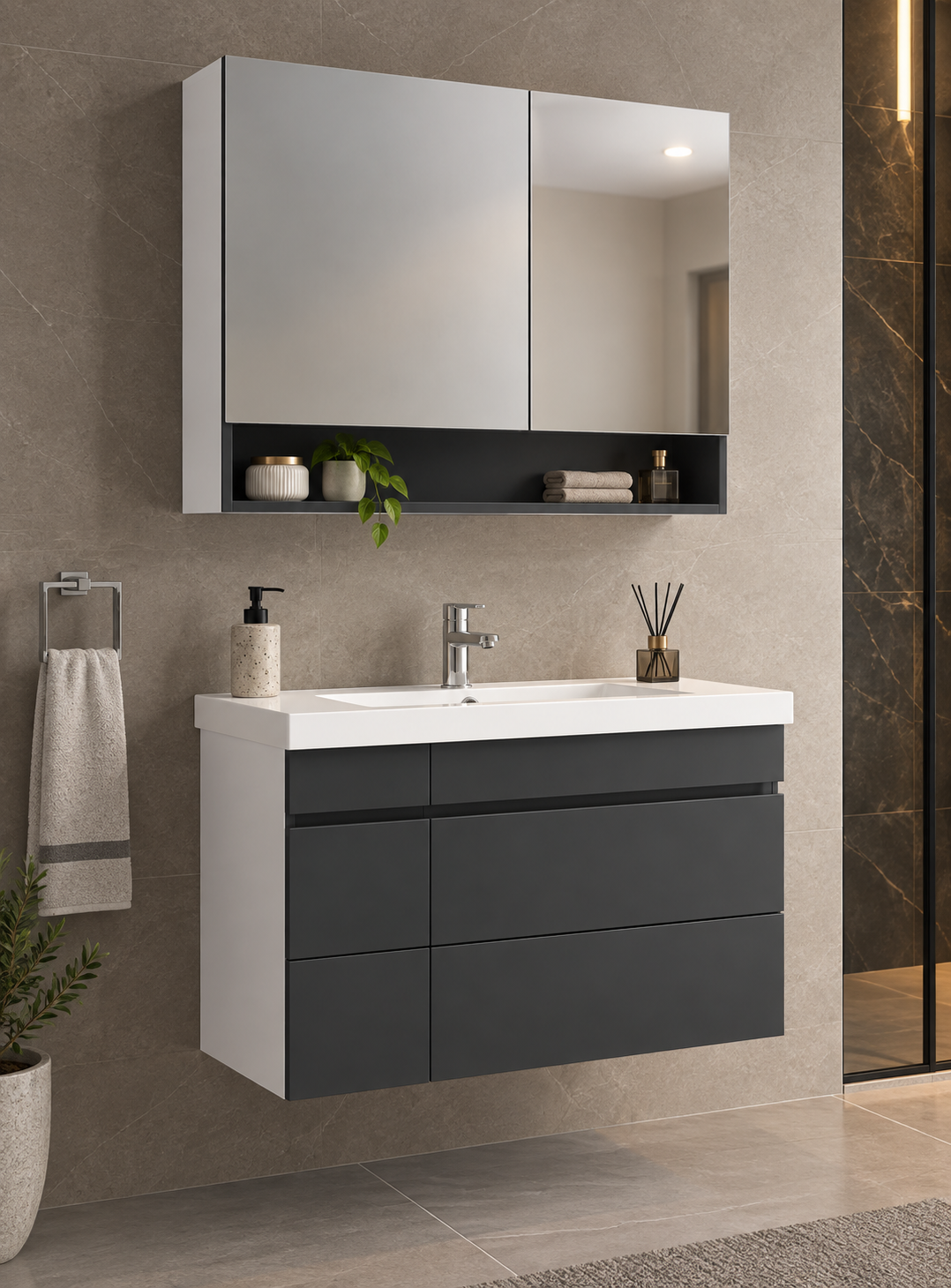 80 cm Teos Black Bathroom Vanity Cabinet