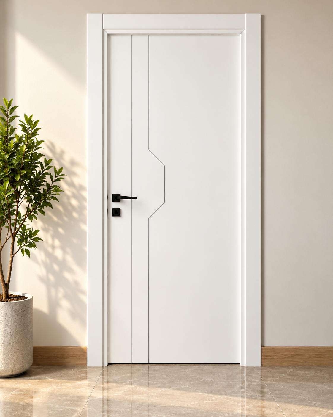 Porte Intérieure en Composite – Blanche, Modèle Géométrique I03