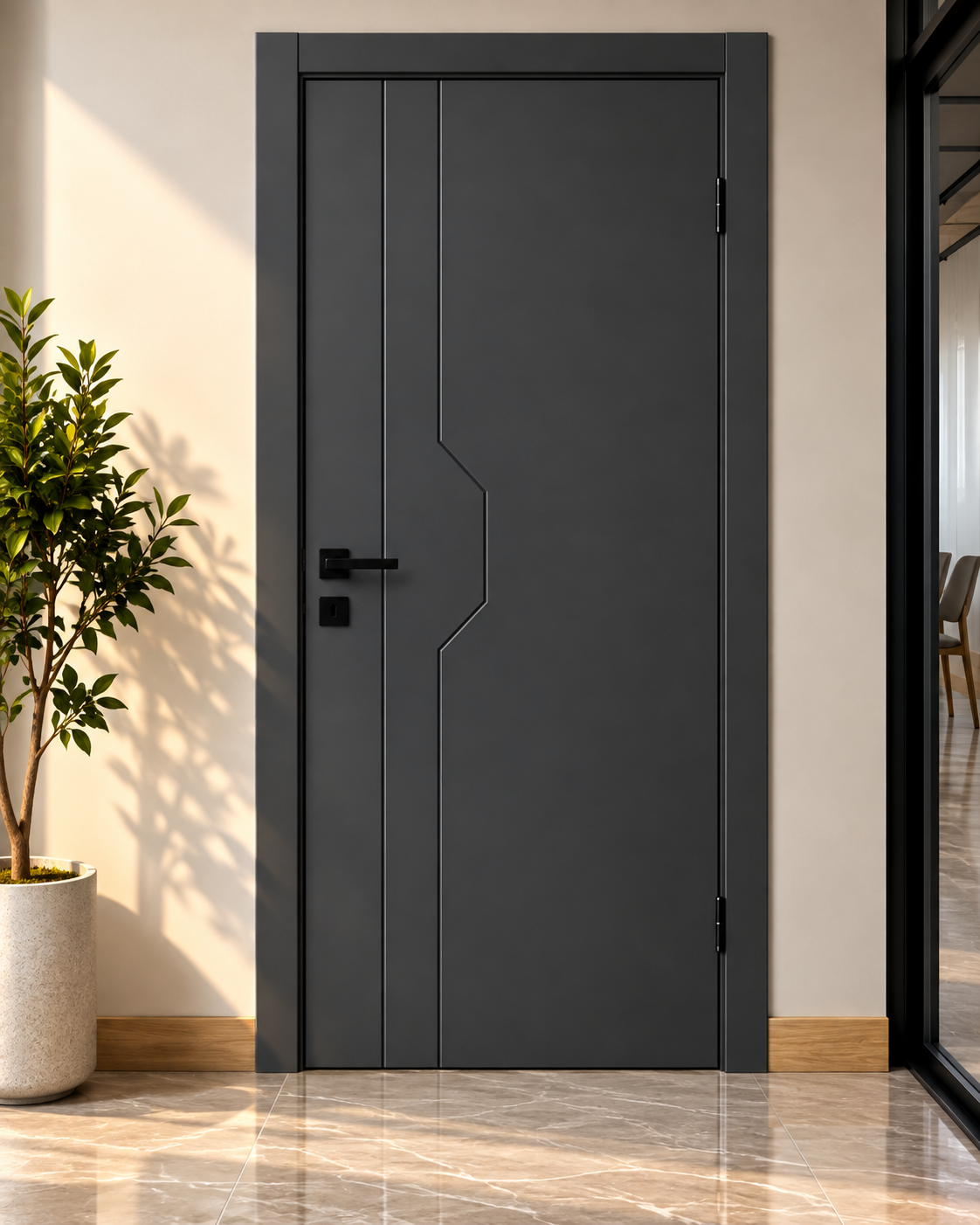 Porte Intérieure en Composite – Anthracite, Modèle Géométrique I05