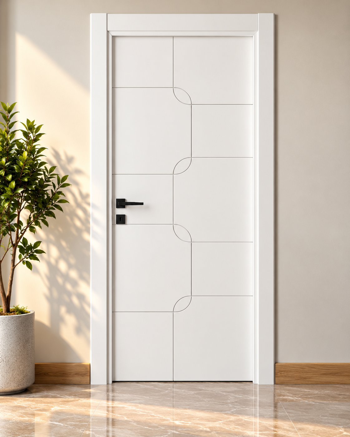 Porte Intérieure en Composite – Blanche, Modèle Géométrique I06