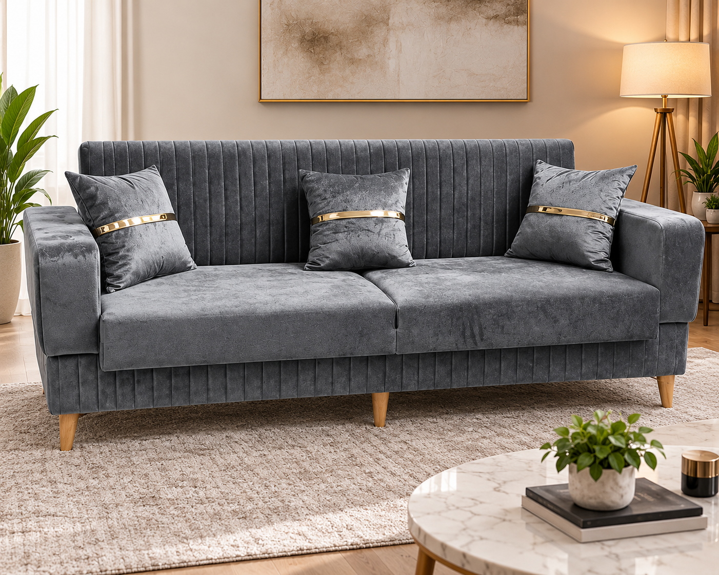 Canapé Santa Gris – Canapé Convertible En Lit Avec Coffre De Rangement