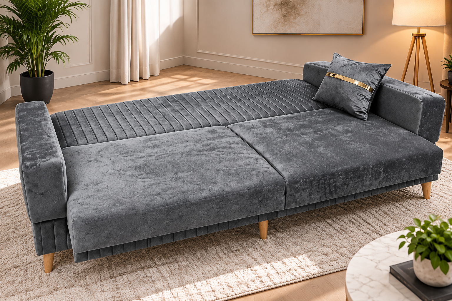 Canapé Santa Gris – Canapé Convertible En Lit Avec Coffre De Rangement