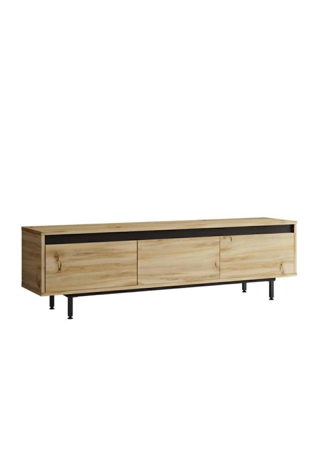 Meuble TV Arya 160 cm avec Pieds Métalliques – Gris (Effet Feutre) & Noir ARY1-KL
