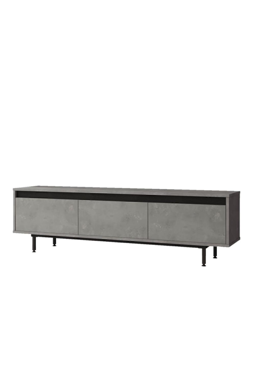 Arya 160cm Meuble TV Table basse Métal Sur pieds Béton-Noir ARY1-RL