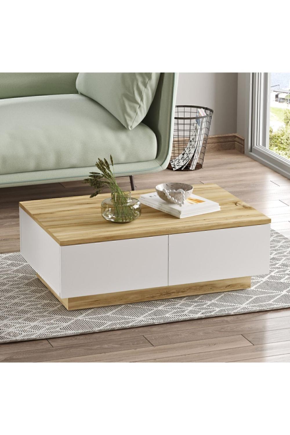 Arya Table basse 2 Avec portes Keçe-Blanc ARY17-WK