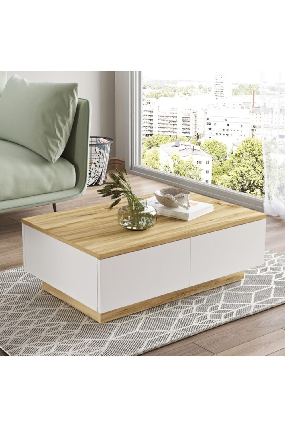 Arya Table basse 2 Avec portes Keçe-Blanc ARY17-WK