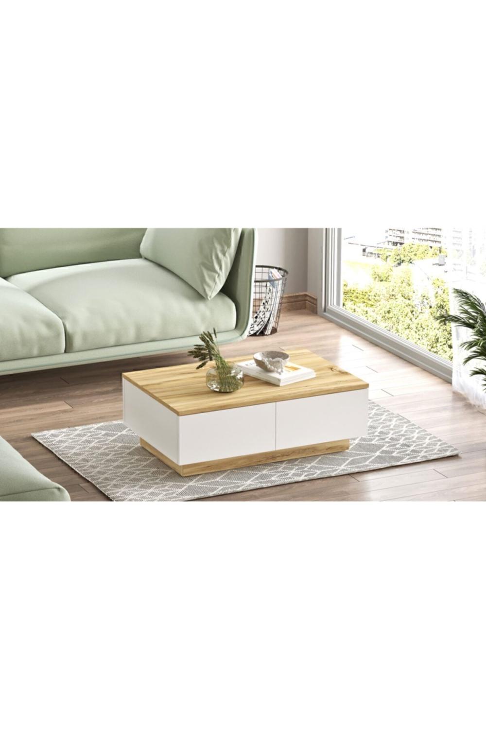Arya Table basse 2 Avec portes Keçe-Blanc ARY17-WK