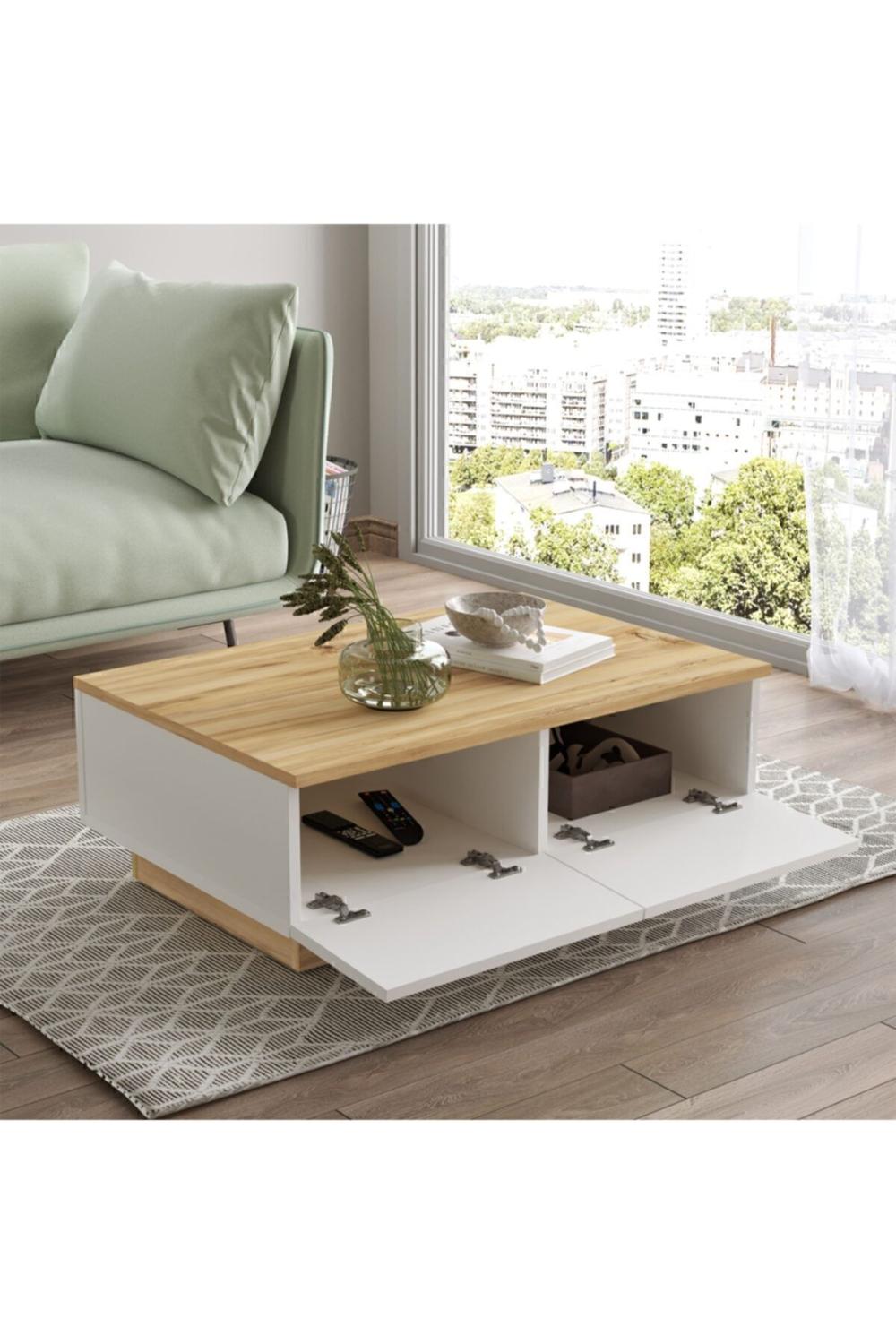 Arya Table basse 2 Avec portes Keçe-Blanc ARY17-WK