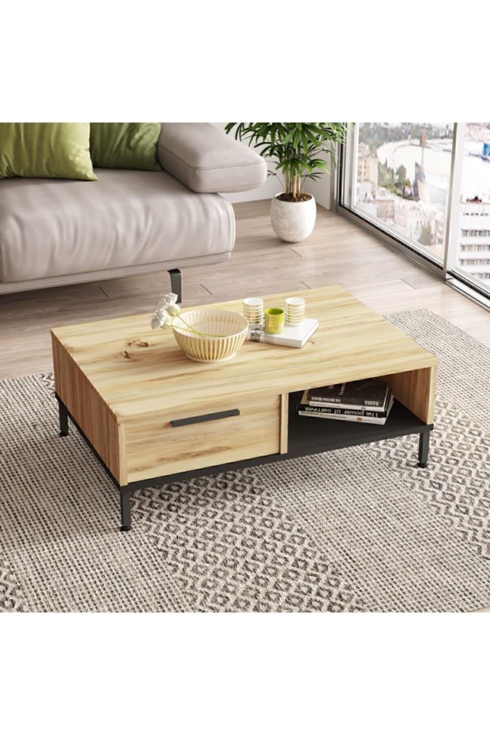 Arya Table basse Métal Sur pieds Avec tiroirs Keçe-Noir ARY18-KL