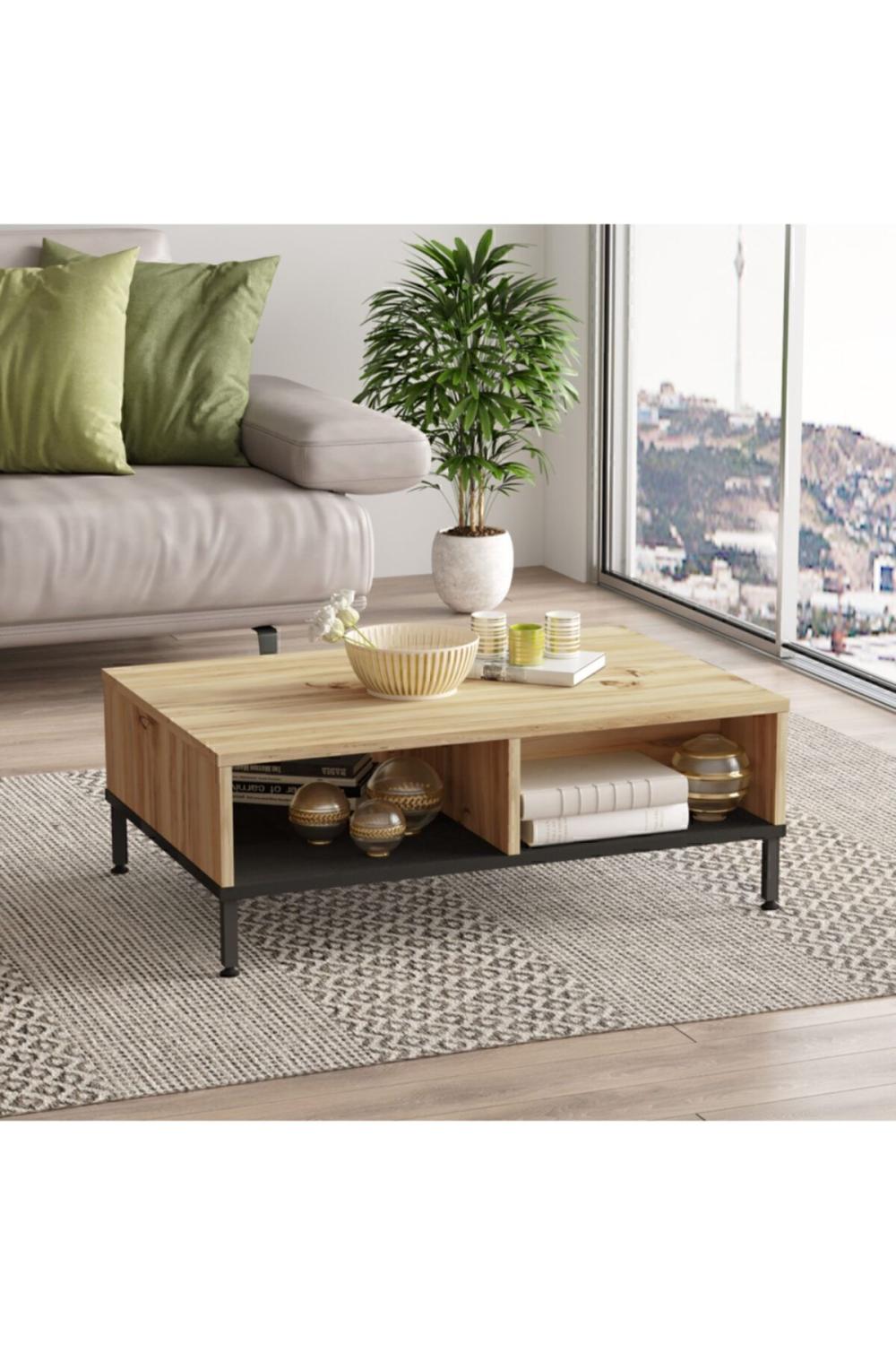 Arya Table basse Métal Sur pieds Avec tiroirs Keçe-Noir ARY18-KL
