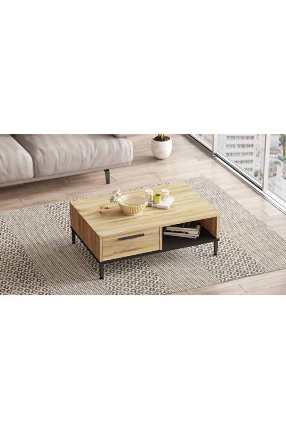 Arya Table basse Métal Sur pieds Avec tiroirs Keçe-Noir ARY18-KL