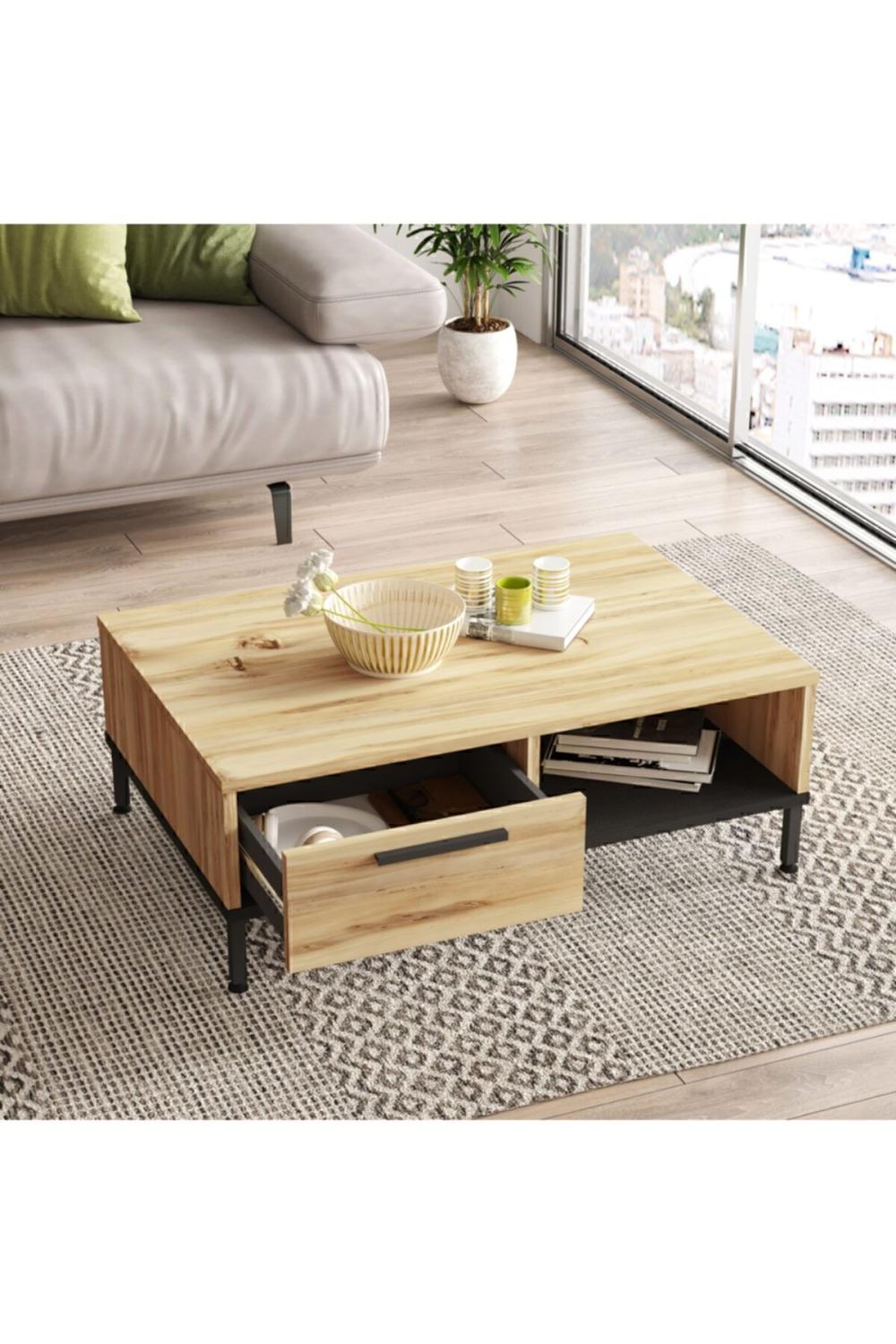 Arya Table basse Métal Sur pieds Avec tiroirs Keçe-Noir ARY18-KL