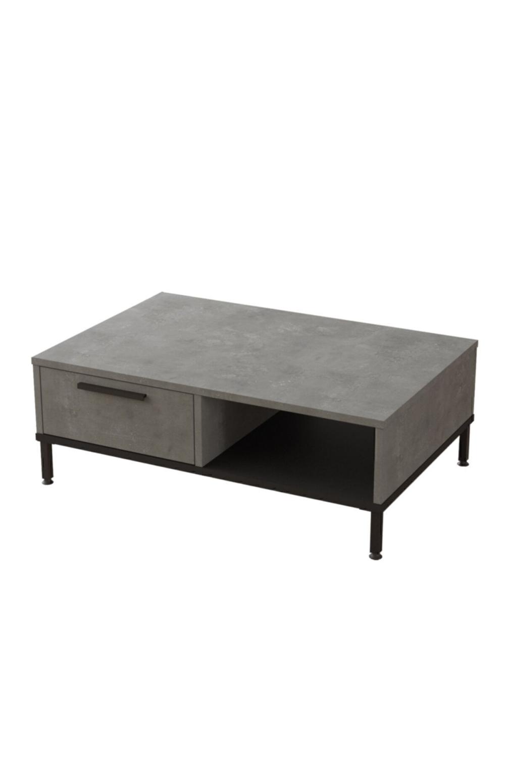 Arya Table basse Métal Sur pieds Avec tiroirs Béton-Noir ARY18-RL