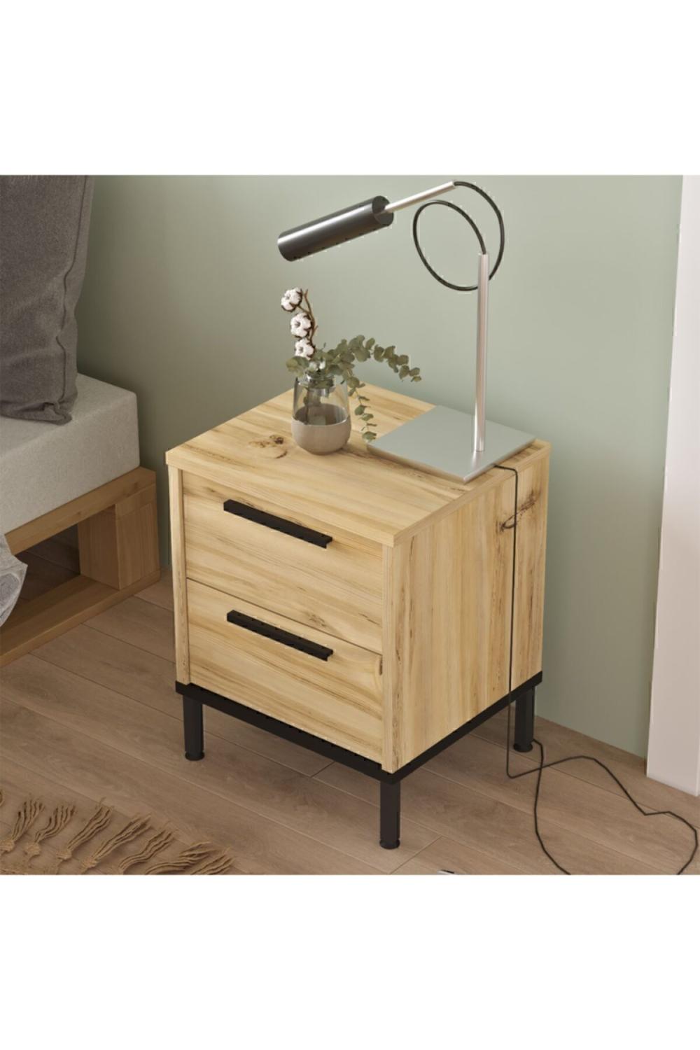 Arya Komodin 2 Çekmece Métal Sur pieds Keçe-Noir ARY24-KL