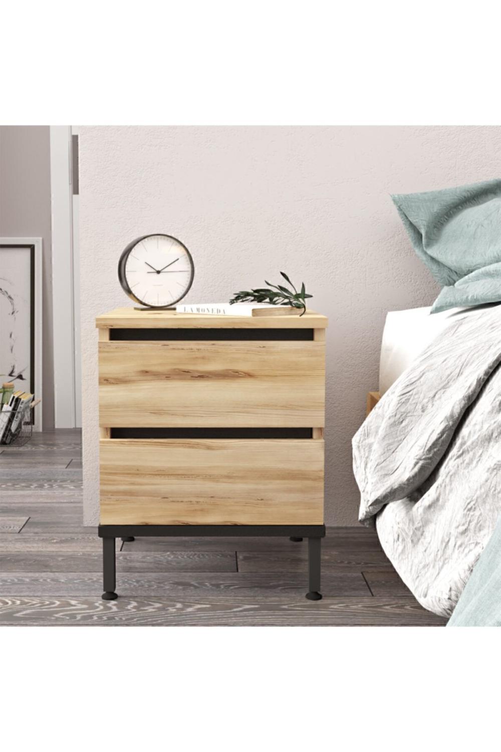 Arya Komodin 2 Çekmece Métal Sur pieds Keçe-Noir ARY25-KL