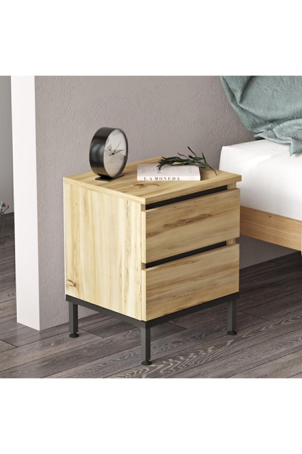 Arya Komodin 2 Çekmece Métal Sur pieds Keçe-Noir ARY25-KL