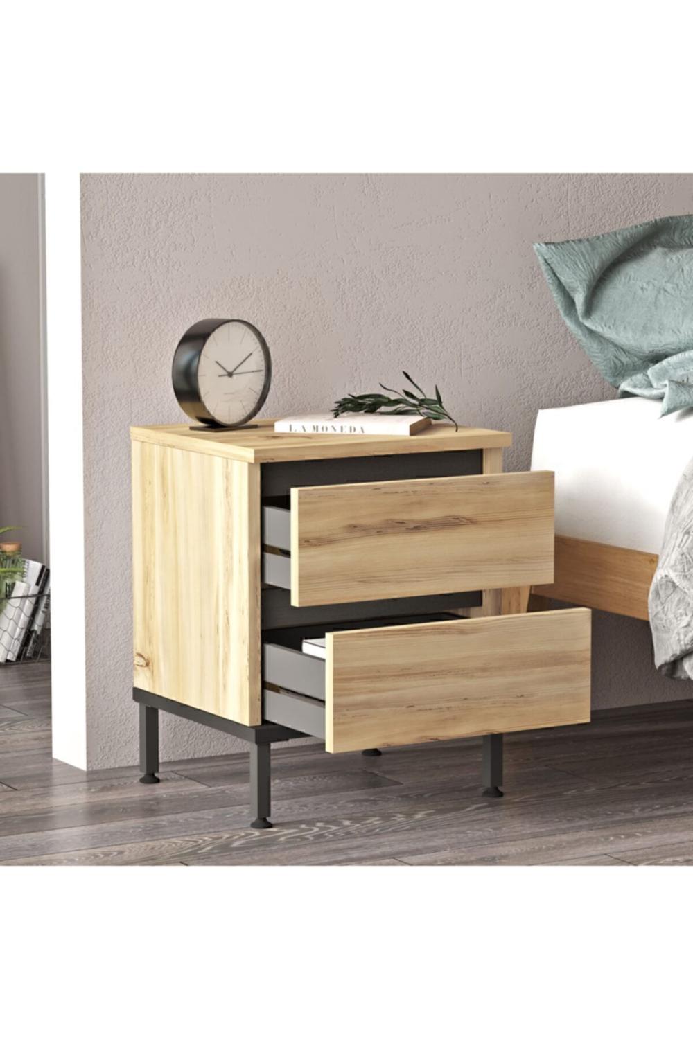 Arya Komodin 2 Çekmece Métal Sur pieds Keçe-Noir ARY25-KL