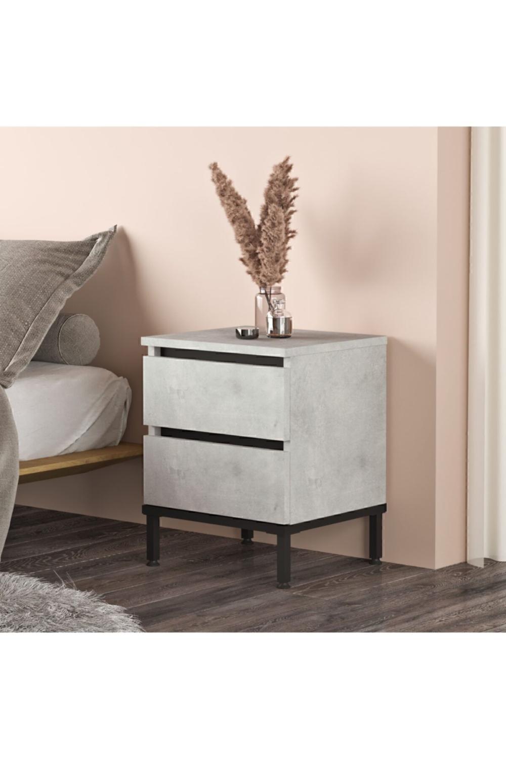 Arya Komodin 2 Çekmece Métal Sur pieds Taş-Noir ARY25-TL