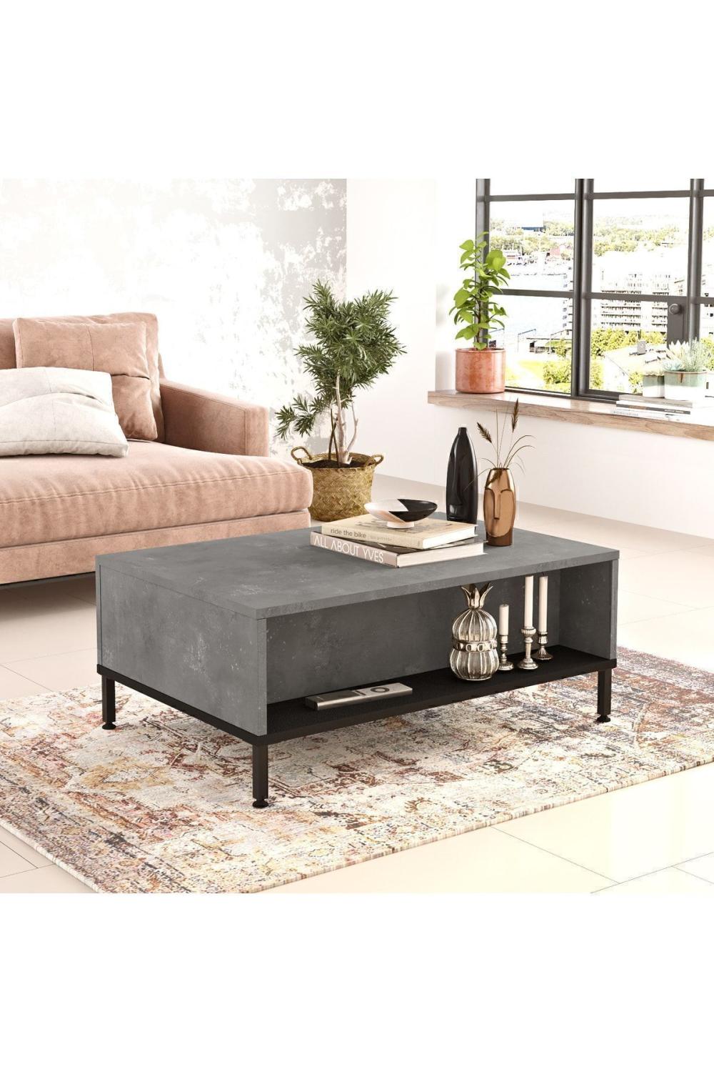 Arya Table basse Métal Sur pieds Avec portes Béton-Noir ARY31-RL