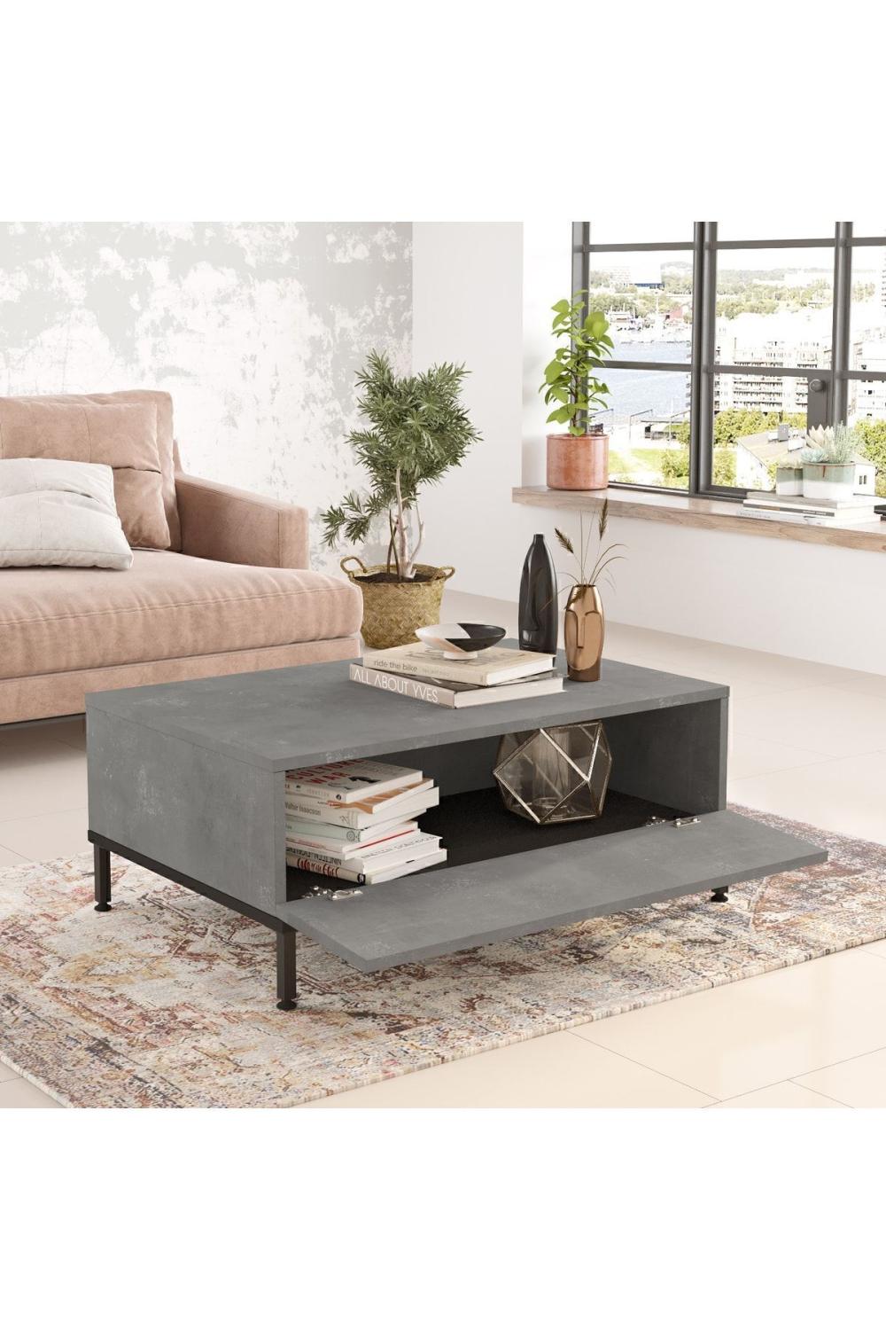 Arya Table basse Métal Sur pieds Avec portes Béton-Noir ARY31-RL