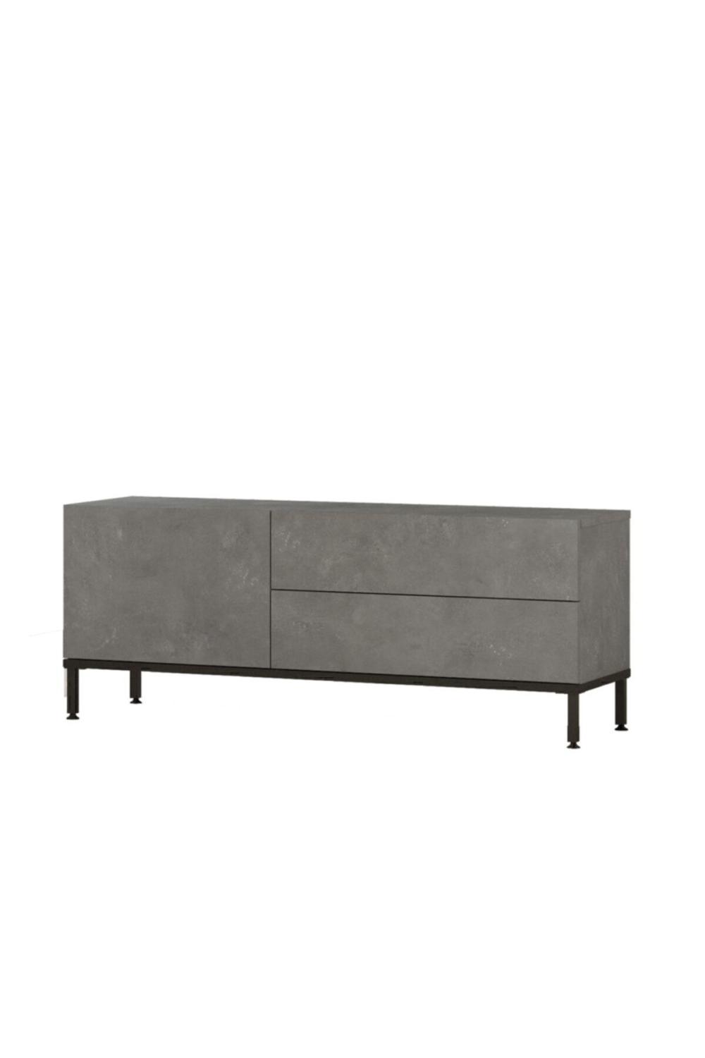 Arya 120cm Meuble TV Table basse Métal Sur pieds Béton-Noir ARY5-RL