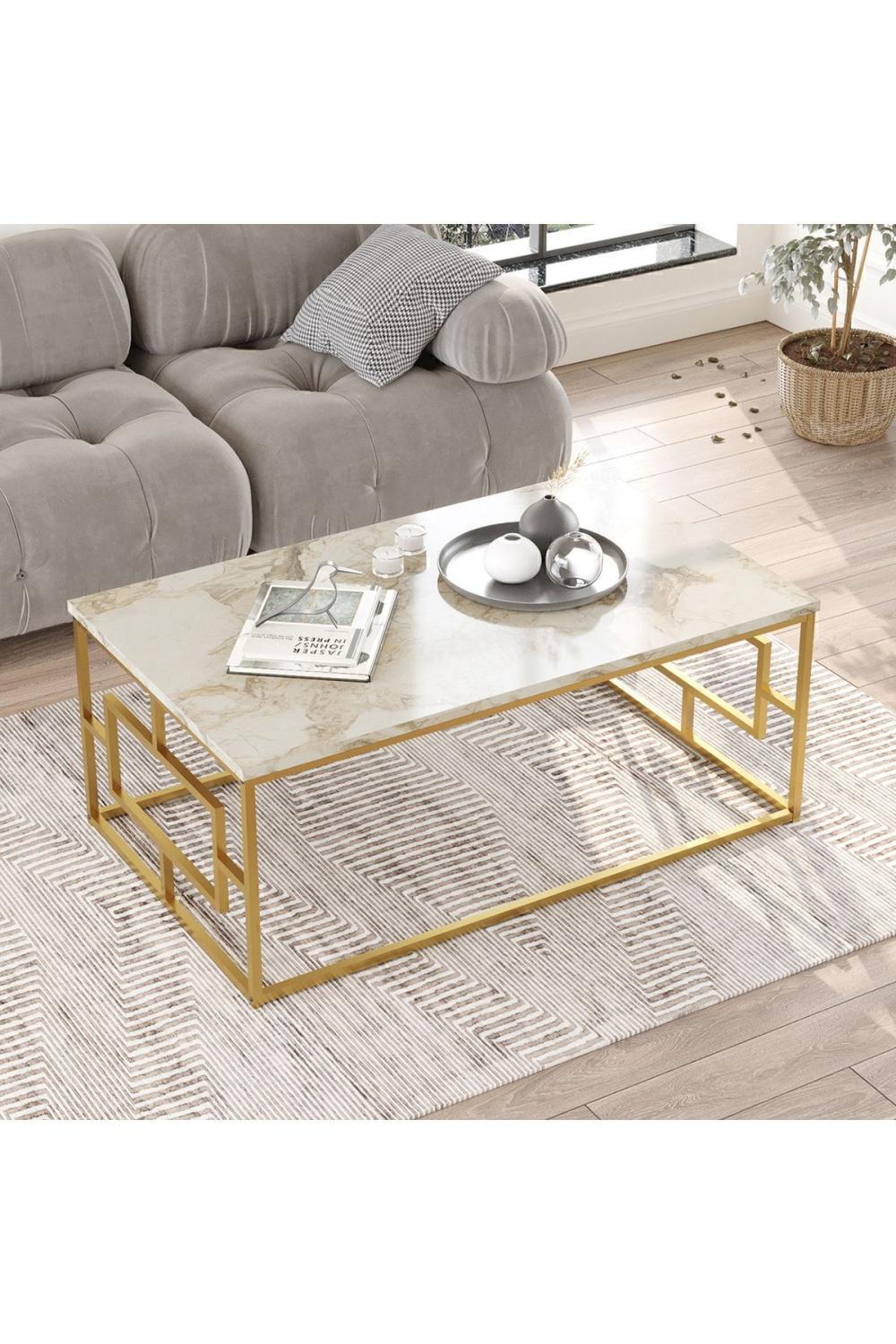 Table Basse Atlantis avec Structure Métallique Dorée – Effet Marbre ATL12-GE