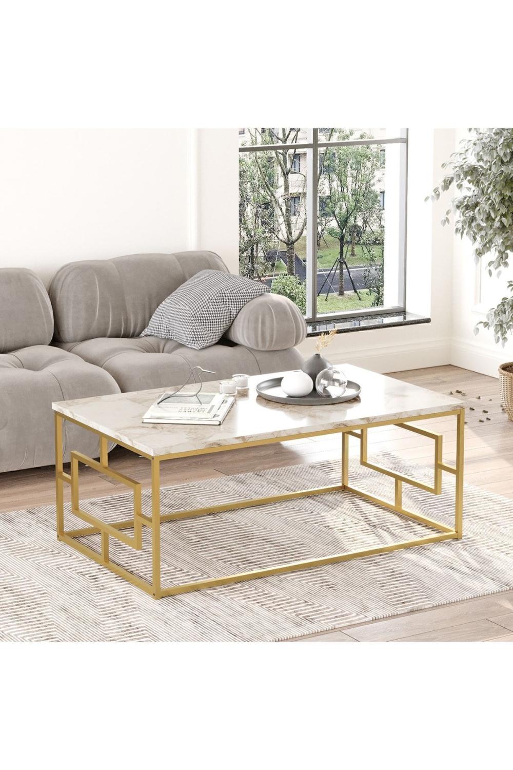 Table Basse Atlantis avec Structure Métallique Dorée – Effet Marbre ATL12-GE