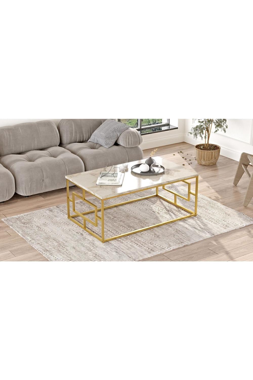 Table Basse Atlantis avec Structure Métallique Dorée – Effet Marbre ATL12-GE