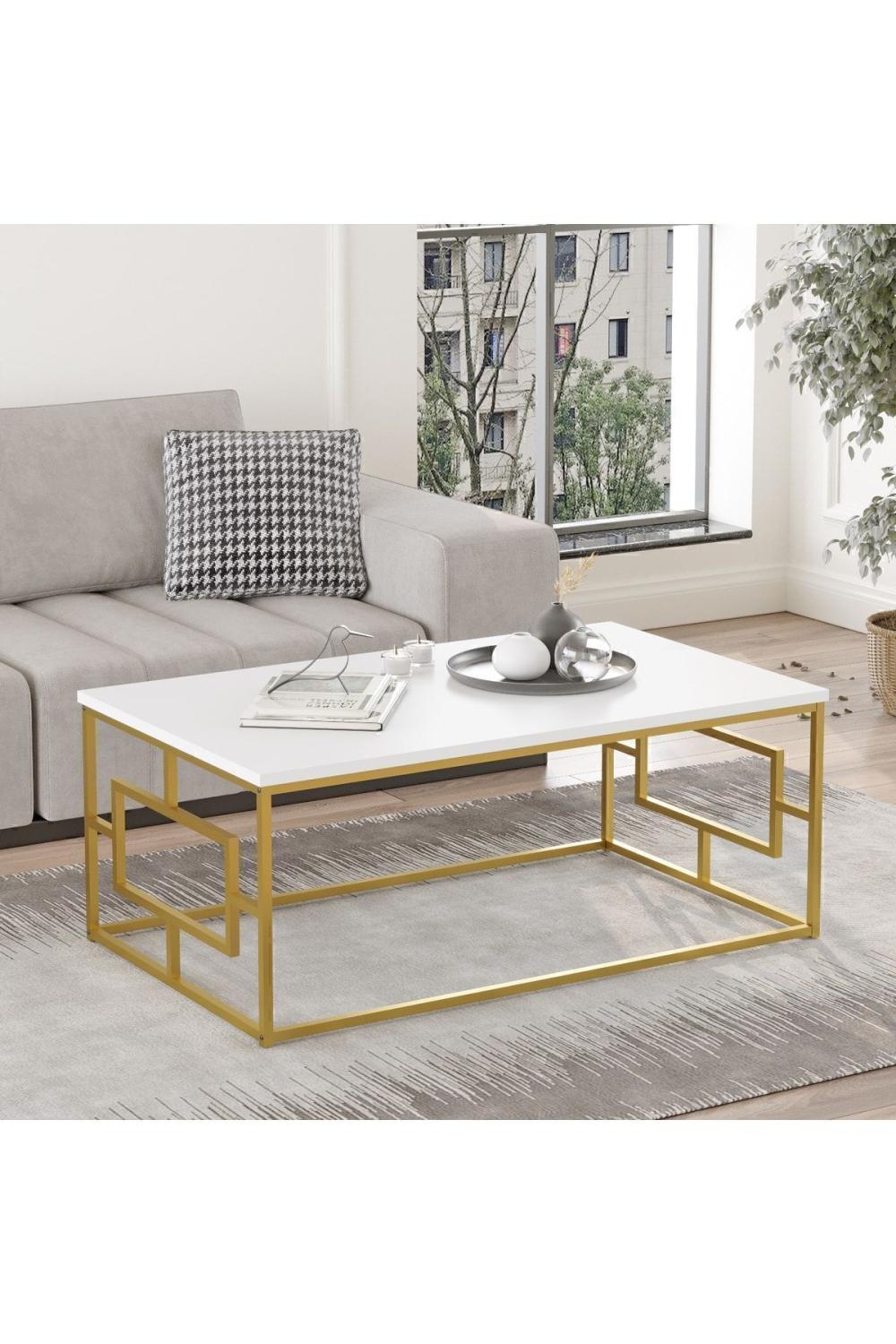 Table Basse Atlantis avec Structure Métallique Dorée – Blanc ATL12-W
