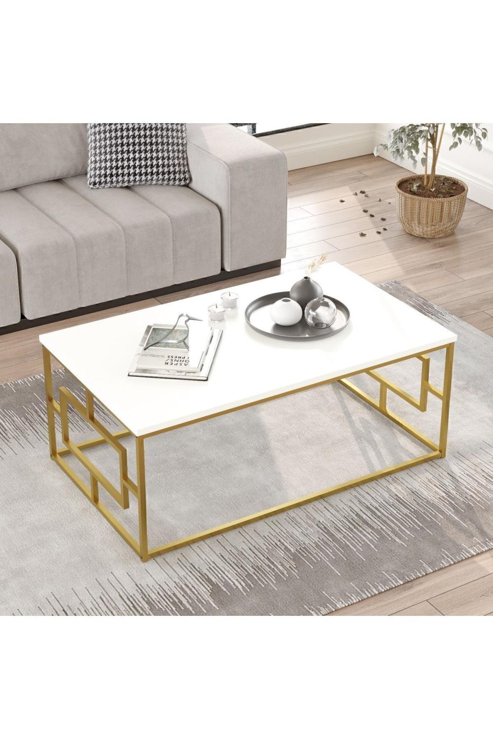 Table Basse Atlantis avec Structure Métallique Dorée – Blanc ATL12-W